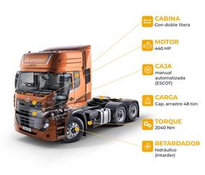 UD Trucks Quester GWE440 describe las Especificaciones Técnicas del cabezal de camión